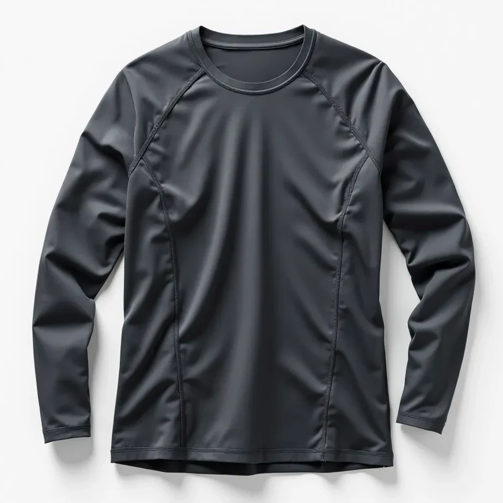 Charcoal grey Apex Training Top on a white background, garment lying flat and centered in a front view that clearly shows the crew neckline and fabric weave