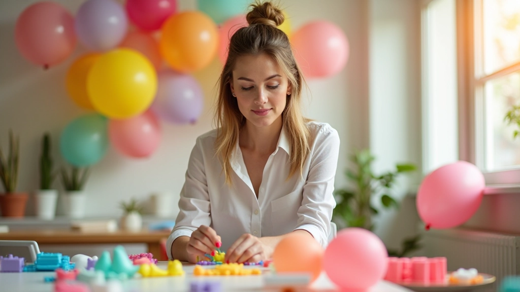 Event planning workspace with colorful party decorations and planning materials