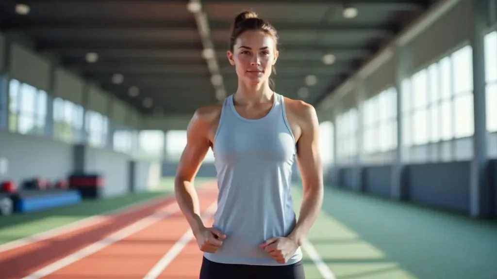Up-to-date sports training center featuring a running track and fitness equipment, lit by bright natural light in a contemporary setting